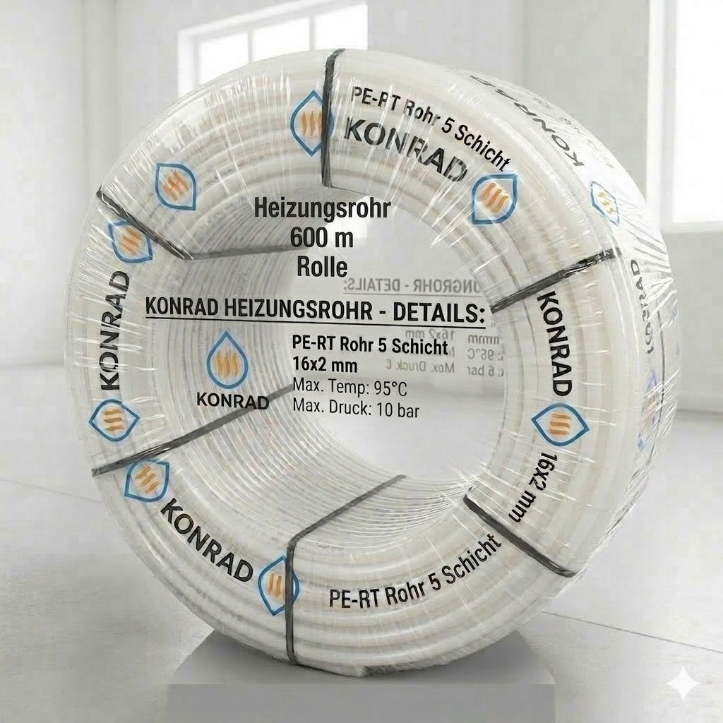 Fußbodenheizungsrohr 16x2 mm 600 m PE-RT 5-Schicht Rohr – Produktfoto, Helia Bad