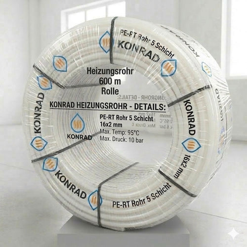 Fußbodenheizungsrohr 16x2 mm 600 m PE-RT 5-Schicht Rohr – Produktfoto, Helia Bad