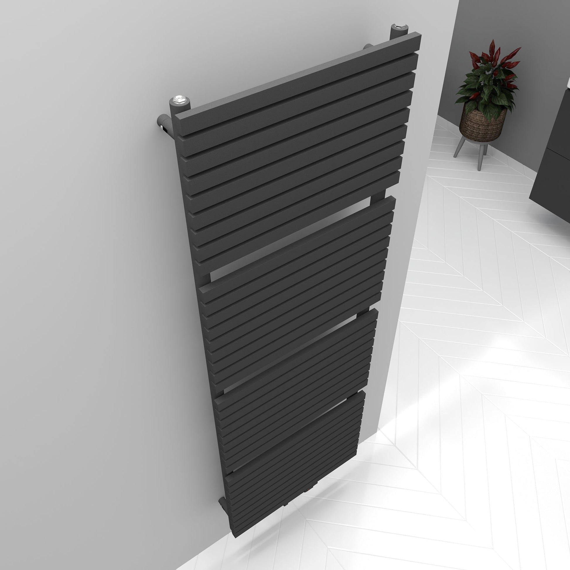Badheizkörper Handtuchwärmer Paneelheizkörper 1350 Watt FLORA Anthrazit – 60 × 180 – Produktfoto, Helia Bad