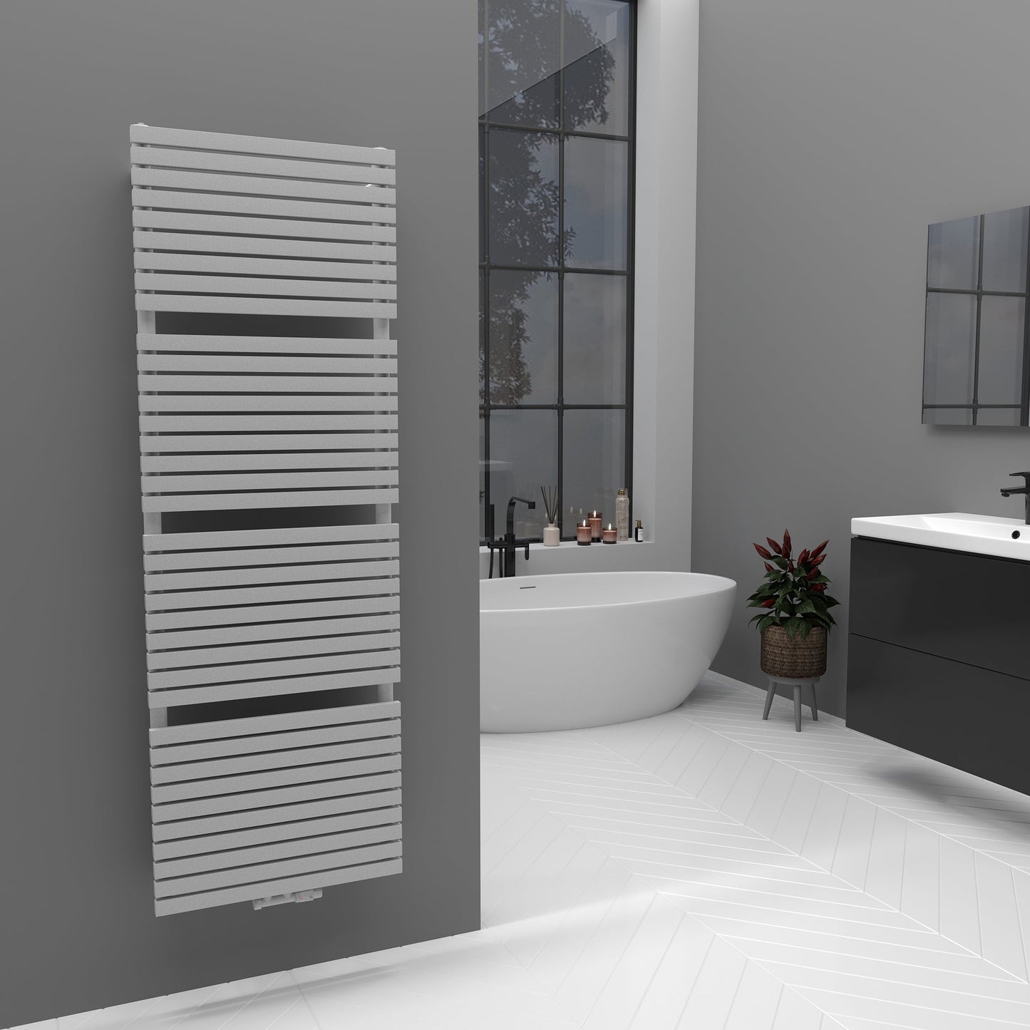 Badheizkörper Handtuchwärmer Paneelheizkörper 1350 Watt FLORA Weiß – 50 × 140 – Produktfoto, Helia Bad