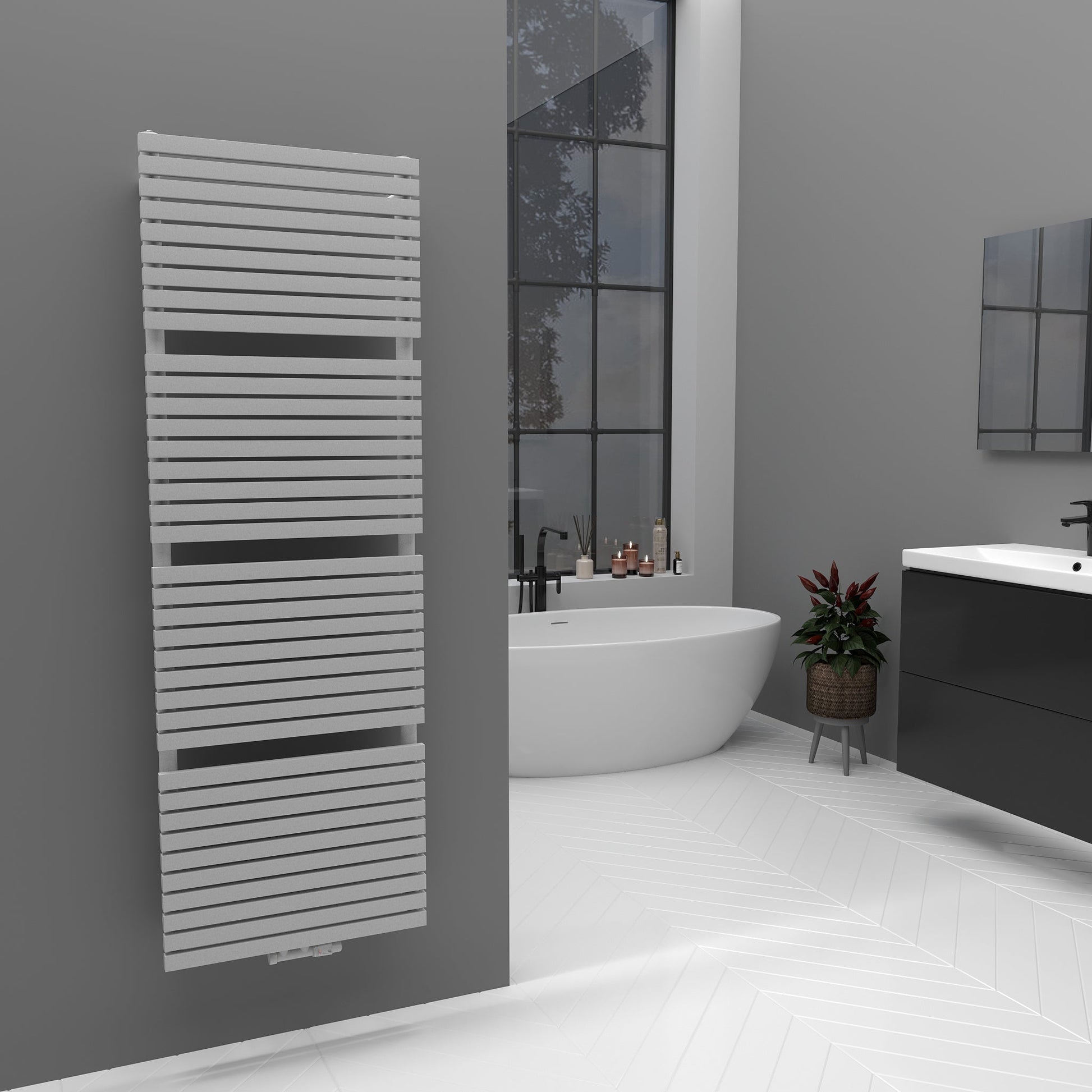 Badheizkörper Handtuchwärmer Paneelheizkörper 1350 Watt FLORA Weiß – 50 × 140 – Produktfoto, Helia Bad