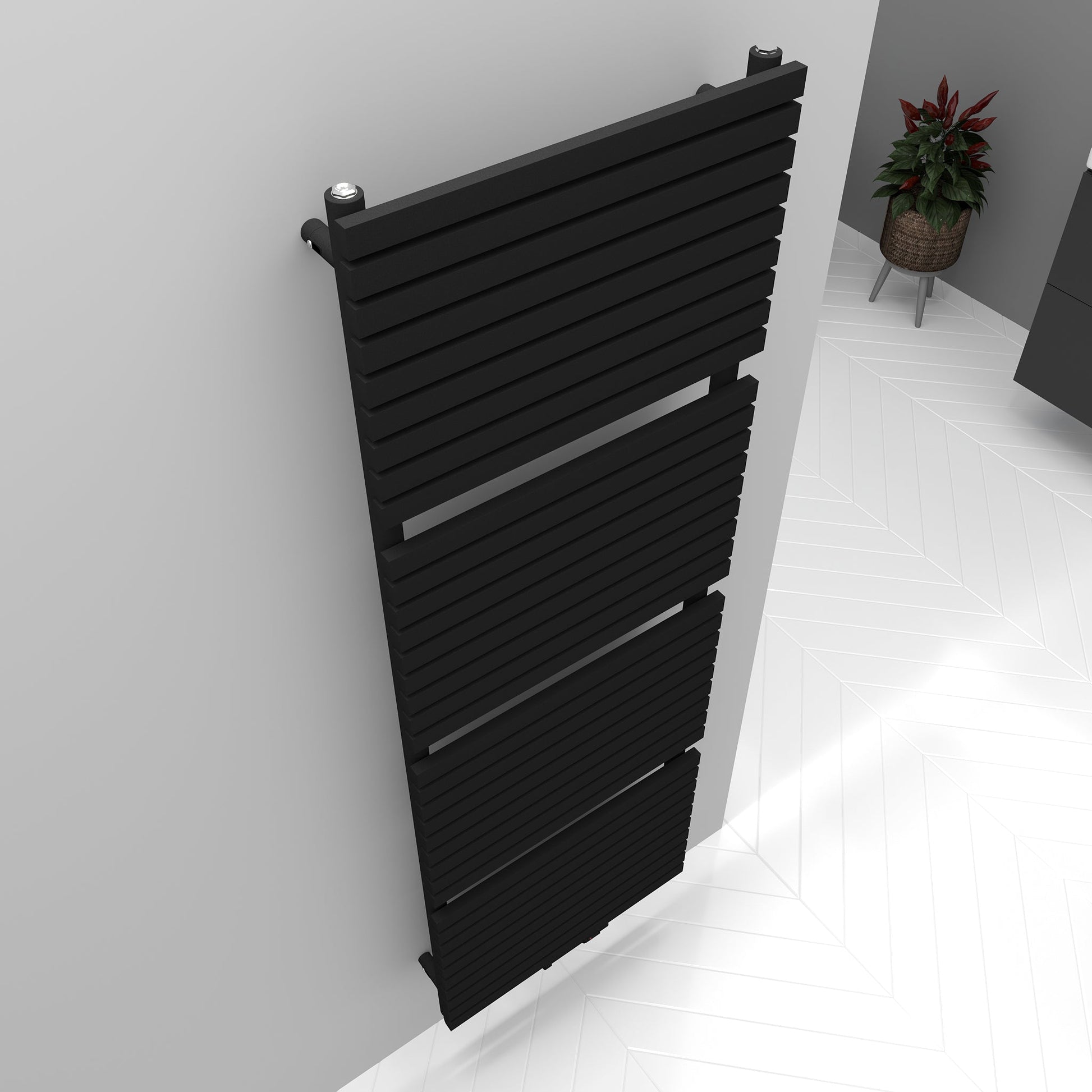 Badheizkörper Handtuchwärmer Paneelheizkörper 1350 Watt FLORA Schwarz – 60 × 180 – Produktfoto, Helia Bad