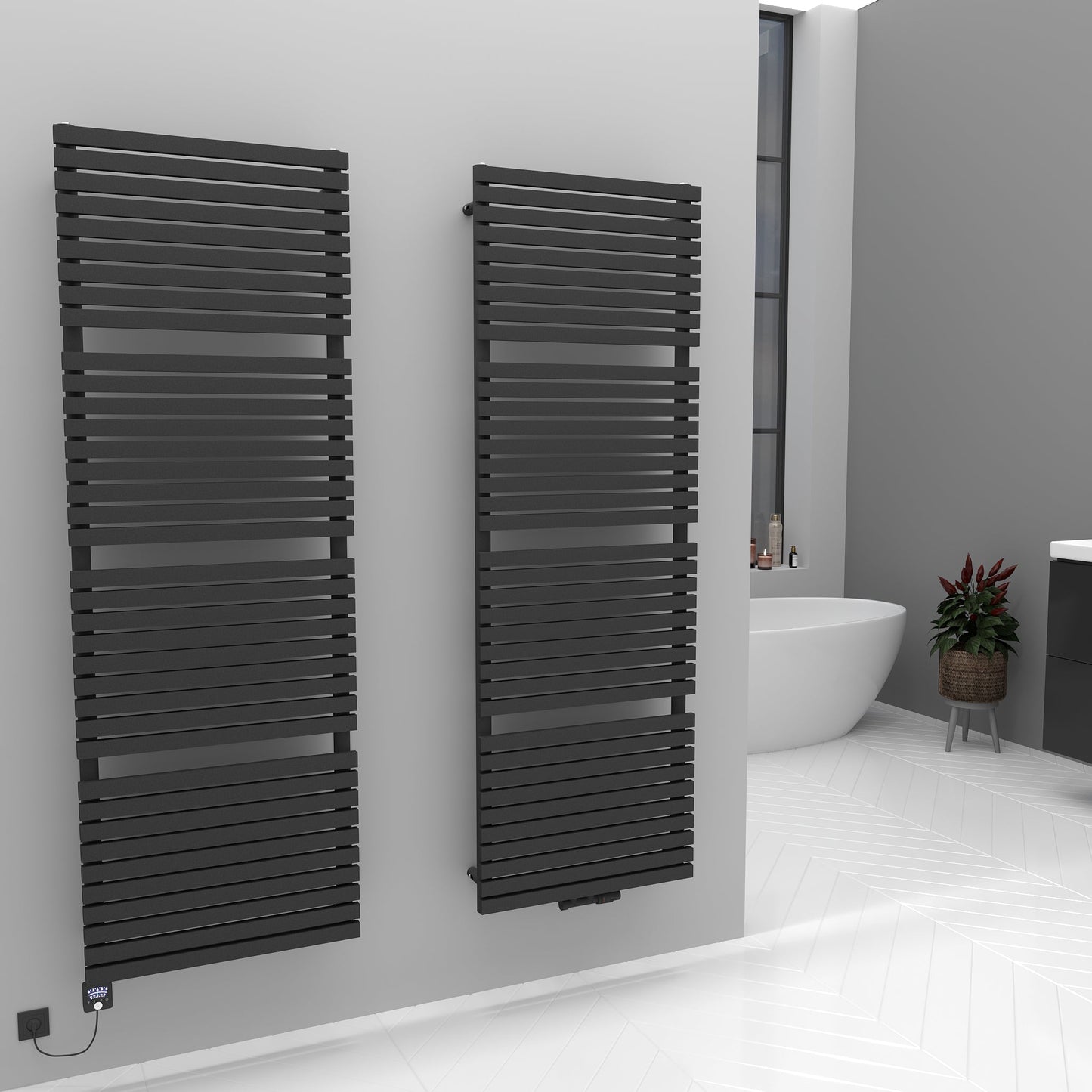 Badheizkörper Handtuchwärmer Paneelheizkörper 1350 Watt FLORA Anthrazit – Produktfoto, Helia Bad