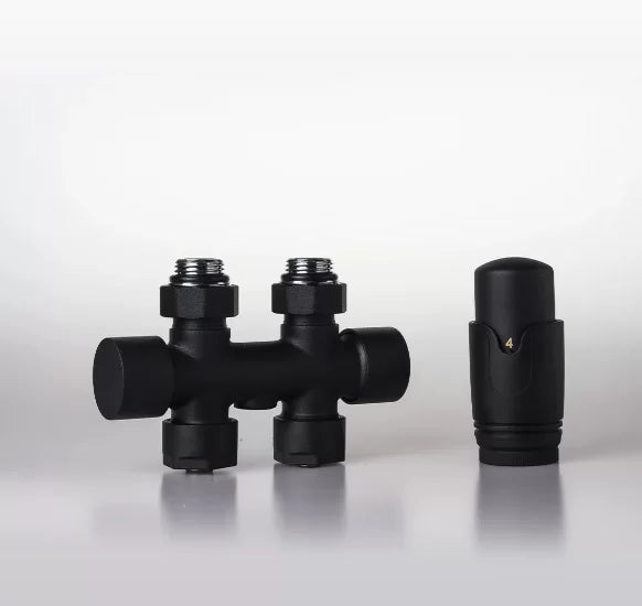 Multiblock Set für Badheizkörper Eck- und Durchgangsform – Chrom × Durchgang – 16mm – Produktfoto, Helia Bad