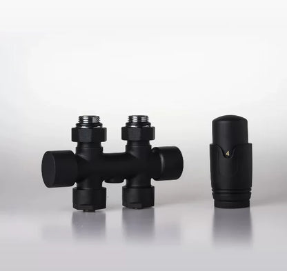 Multiblock Set für Badheizkörper Eck- und Durchgangsform – Chrom × Durchgang – 16mm – Produktfoto, Helia Bad