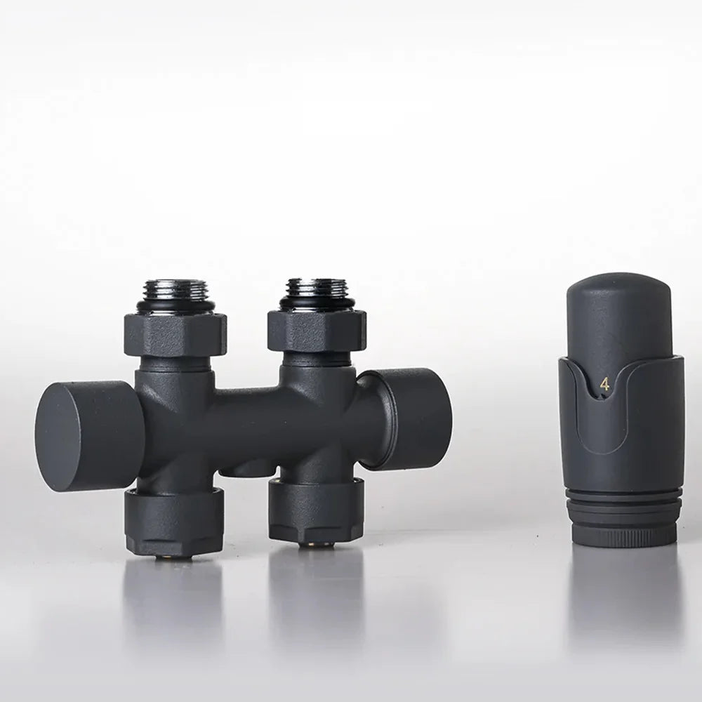 Multiblock Set für Badheizkörper Eck- und Durchgangsform – Chrom × Durchgang – 18mm – Produktfoto, Helia Bad