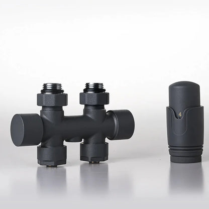 Multiblock Set für Badheizkörper Eck- und Durchgangsform – Chrom × Durchgang – 18mm – Produktfoto, Helia Bad