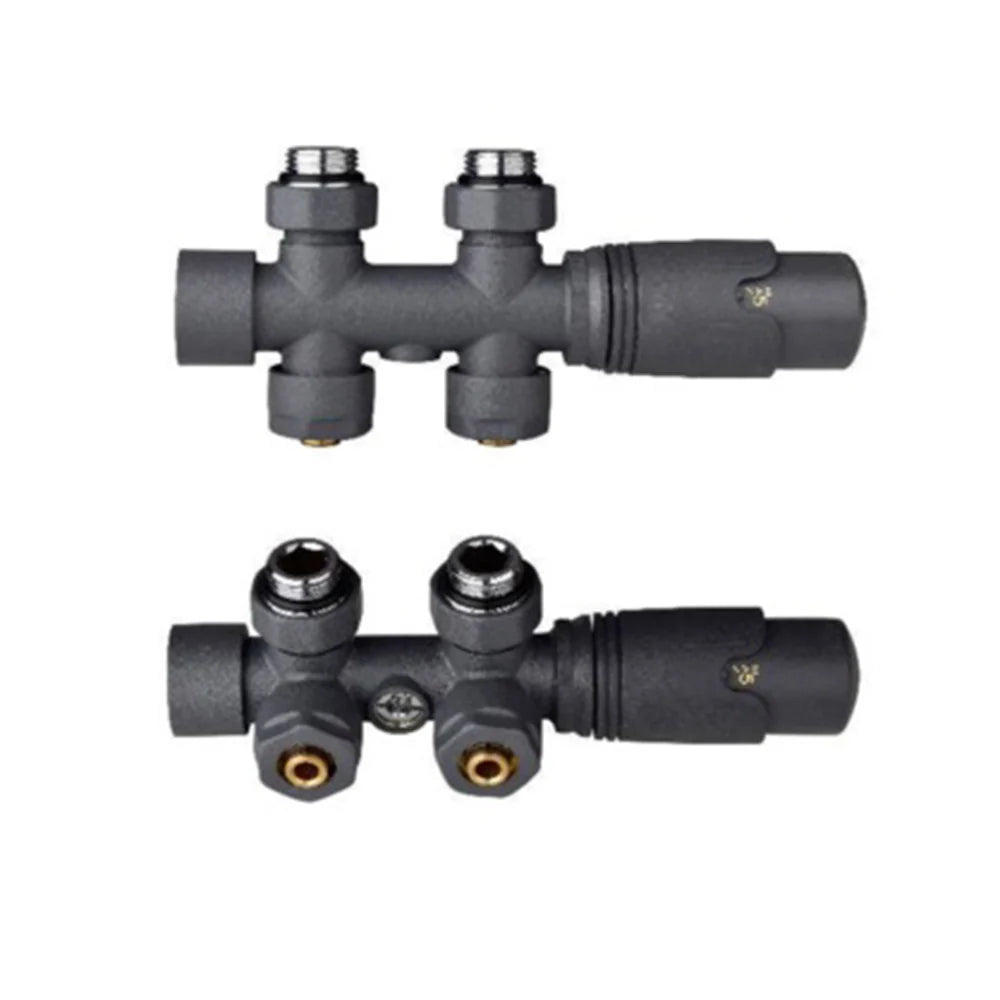Multiblock Set für Badheizkörper Eck- und Durchgangsform – Chrom × Eckform – 15mm – Produktfoto, Helia Bad