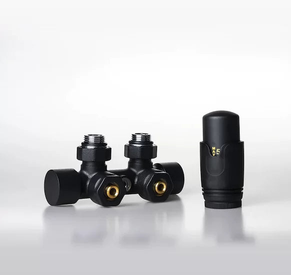 Multiblock Set für Badheizkörper Eck- und Durchgangsform – Chrom × Durchgang – 15mm – Produktfoto, Helia Bad