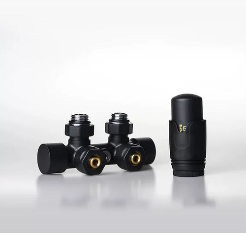 Multiblock Set für Badheizkörper Eck- und Durchgangsform – Chrom × Durchgang – 15mm – Produktfoto, Helia Bad