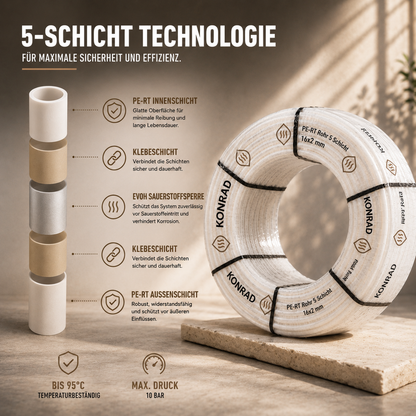 Fußbodenheizungsrohr 16x2 mm 600 m PE-RT 5-Schicht Rohr